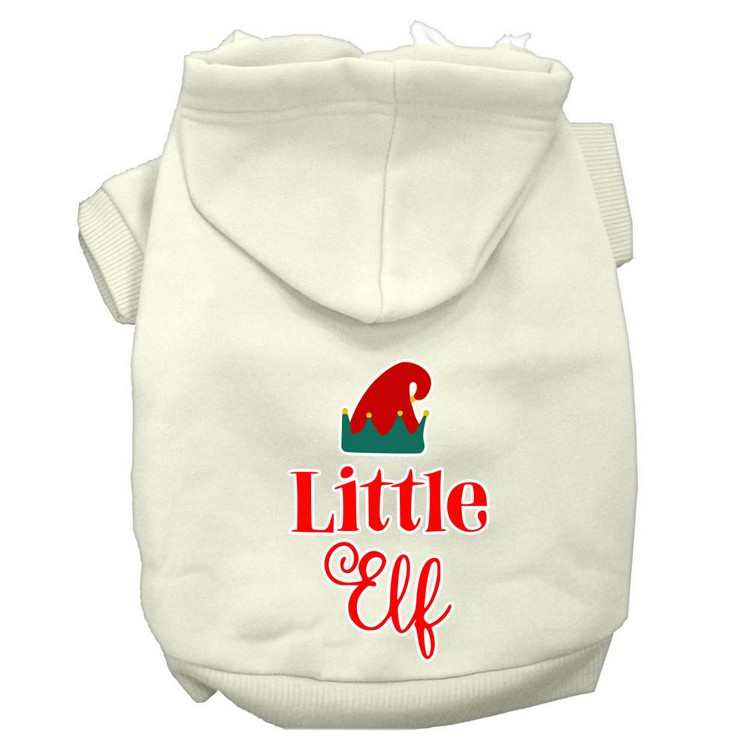 Little Elf Screen Print Dog Hoodie Cream S